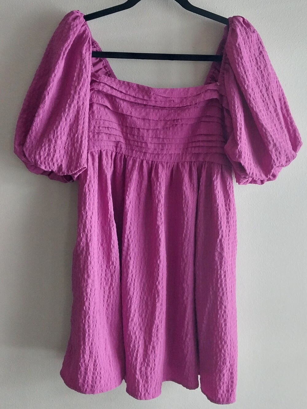 Abercrombie & Fitch Emerson Textured Pink Smocked Puff Sleeve Babydoll Dress
